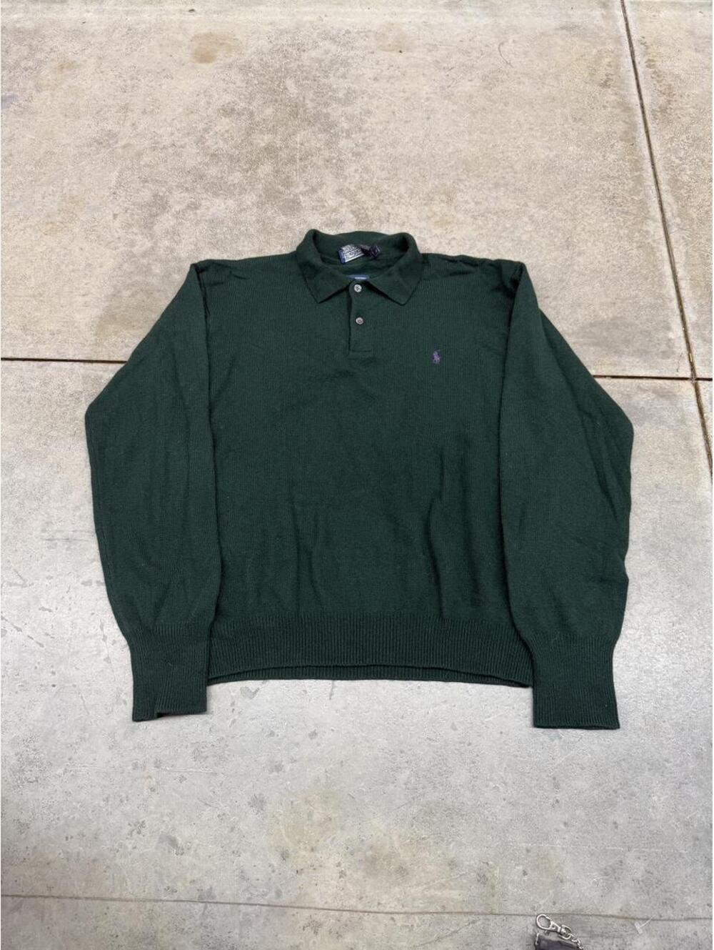 vintage polo ralph lauren green collared knit sweater size large